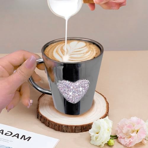 YINXIANJIN Heart-Shaped Crystal Rhinestone Stainless Steel Coffee Mug, Small Camping Mugs with Handle Durable and Reuseable Mug Cup for Water,Iced Coffee,Milk,Tea,Juice - Image 5