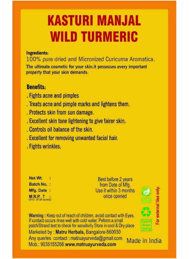MATRU AYURVEDA Kasturi Haldi Wildturmeric Powder For Face Beauty For Skin 100G  - Image 4