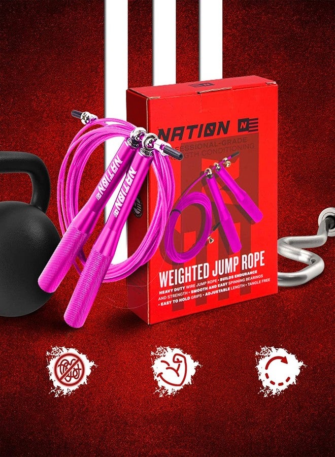 WOD نايشون حبل قفز قابل للتعديل من WOD Nation - حبل ألومنيوم سريع الدوران 360 درجة - مقابض متينة من سبائك الفولاذ للياقة البدنية - طول قابل للتعديل 10 أقدام لتمارين الملاكمة - وردي، من سبائك الفولاذ - Image 3