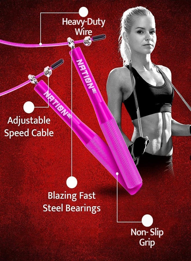 WOD نايشون حبل قفز قابل للتعديل من WOD Nation - حبل ألومنيوم سريع الدوران 360 درجة - مقابض متينة من سبائك الفولاذ للياقة البدنية - طول قابل للتعديل 10 أقدام لتمارين الملاكمة - وردي، من سبائك الفولاذ - Image 4