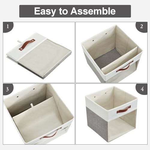 Bagnizer Storage Cubes, 4 Pack Linen Foldable Storage Bins (13 x 13 inch) with Clear Window and Handles, Fabric Organizer for Shelf Closet, Clothes, Books - (Gray and White) - Image 3