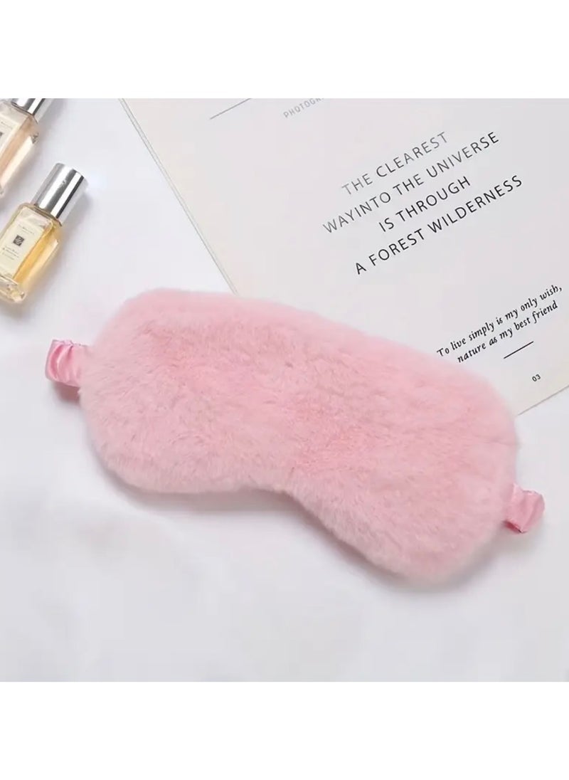 CleanWave - The Pure Effect - CleanWave Plush Sleeping Eye Mask, Ultra-Soft and Fuffy Plush Blindfold Comfortable Faux Fur Eye Shade with Elastic Strap for Women and Kids, Travel Nap Sleeping Soft & Skin-friendly,(Pink) - Image 1