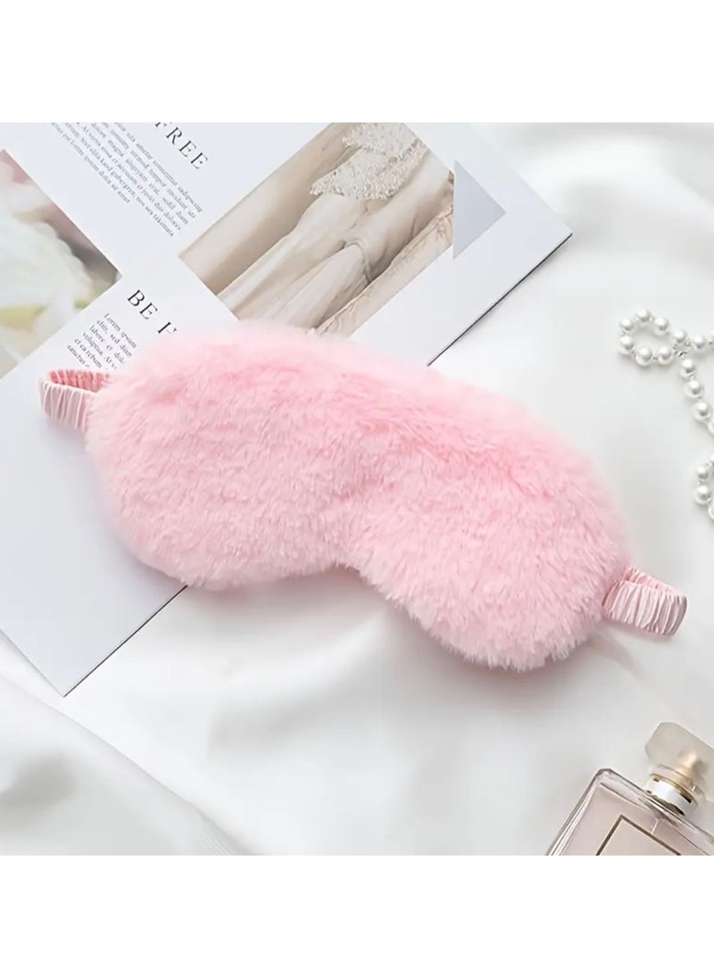 CleanWave - The Pure Effect - CleanWave Plush Sleeping Eye Mask, Ultra-Soft and Fuffy Plush Blindfold Comfortable Faux Fur Eye Shade with Elastic Strap for Women and Kids, Travel Nap Sleeping Soft & Skin-friendly,(Pink) - Image 1