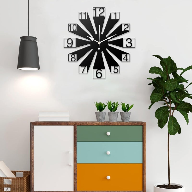 METSY Metal Wall Clock Numerical Design | Metal Wall Art Clock Decor for Living Room | Wall Hangings for Home Decoration | Size: 30 x 30 cm | Precise Laser Cutting & Black Powder Coated - Image 1