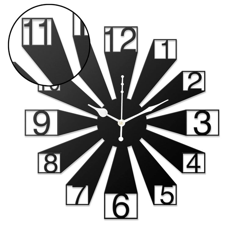 METSY Metal Wall Clock Numerical Design | Metal Wall Art Clock Decor for Living Room | Wall Hangings for Home Decoration | Size: 30 x 30 cm | Precise Laser Cutting & Black Powder Coated - Image 3