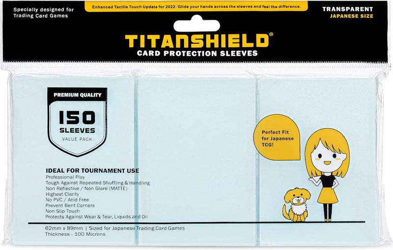 TitanShield (150 Sleeve/Clear) Small Japanese Sized Trading Card Sleeves Deck Protector for Yu-Gi-Oh, Cardfight!! Vanguard & Photocards - Image 1