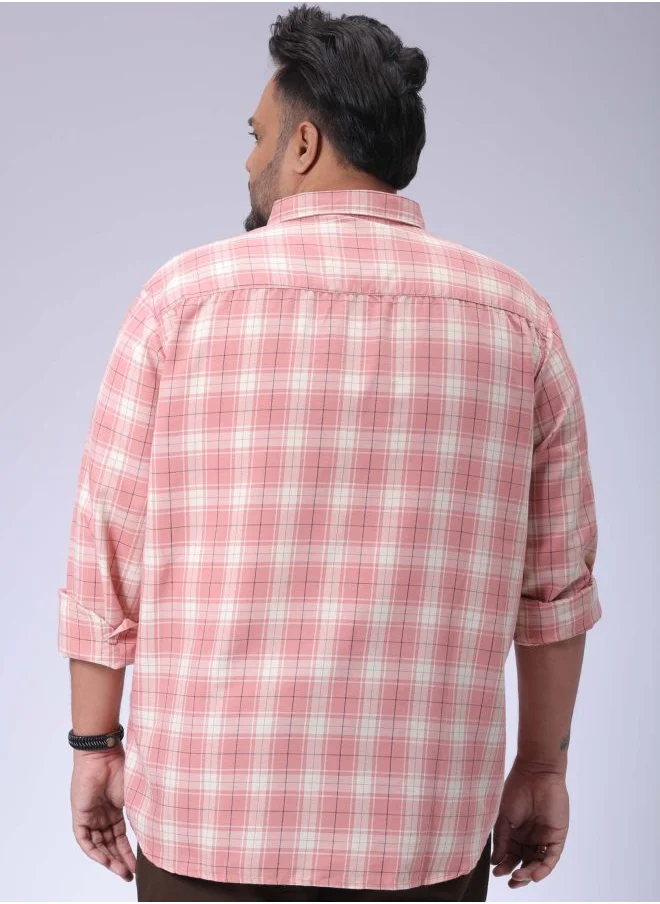 HARDSODA Men Plus Size Regular Fit Checkered Cutaway Collar Full Sleeves Casual Shirt