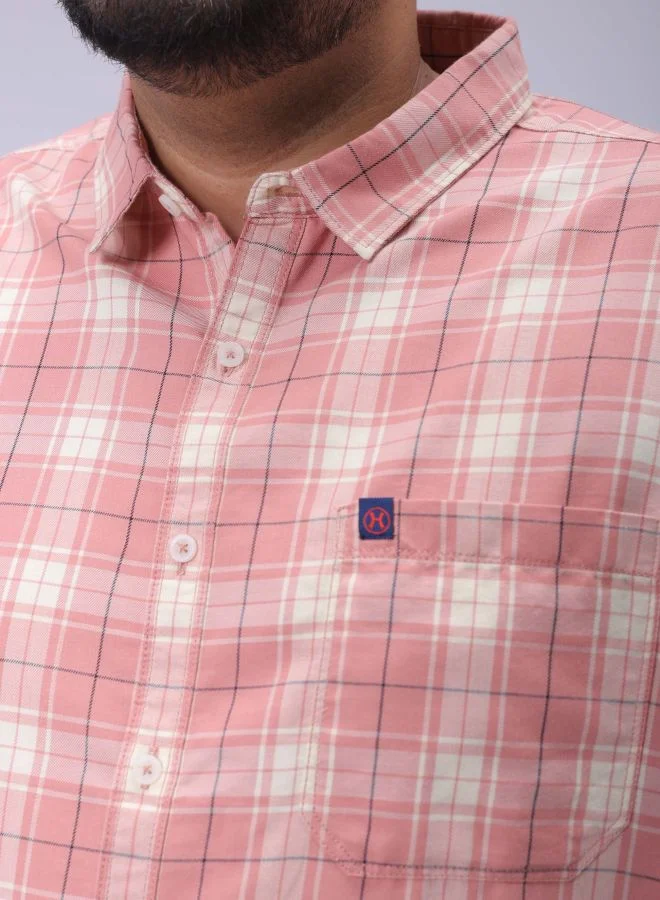 هاردسودا Men Plus Size Regular Fit Checkered Cutaway Collar Full Sleeves Casual Shirt