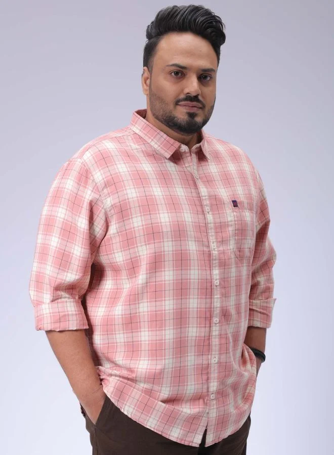 هاردسودا Men Plus Size Regular Fit Checkered Cutaway Collar Full Sleeves Casual Shirt