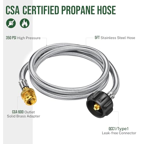 Alloxity 5ft Propane Hose Adapter 1lb to 20lb Converter for 5 lb to 40 lb Tanks, Anti-bite LP Tank Gas Hose for Buddy Heater/Weber Q Travel Grill/17”&22”Blackstone Griddle/Coleman Camping Stove - Image 5