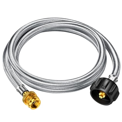 Alloxity 5ft Propane Hose Adapter 1lb to 20lb Converter for 5 lb to 40 lb Tanks, Anti-bite LP Tank Gas Hose for Buddy Heater/Weber Q Travel Grill/17”&22”Blackstone Griddle/Coleman Camping Stove - Image 1