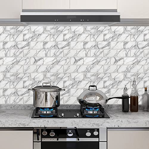 URCOLOR 10-Sheet backsplash Tile for Kitchen Peel and Stick,12"x12" Self Adhesive Subway Wall Tiles Stick on Back Splashes for Bathroom White Marble - Image 2