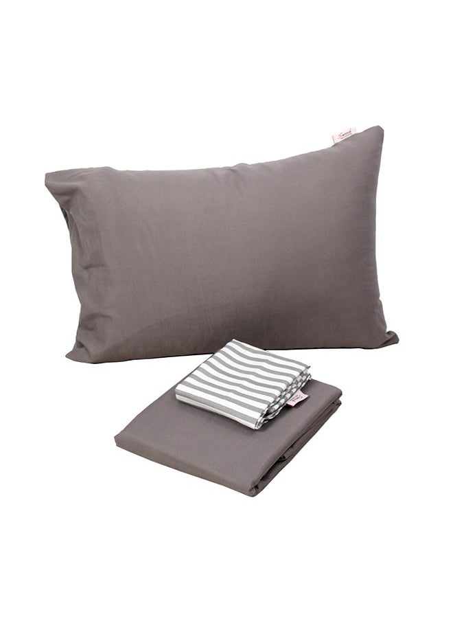 Tiba - Snooze, Flat Bed Sheet double+ 2 Free Pillowcases (Gray striped design) - Image 1