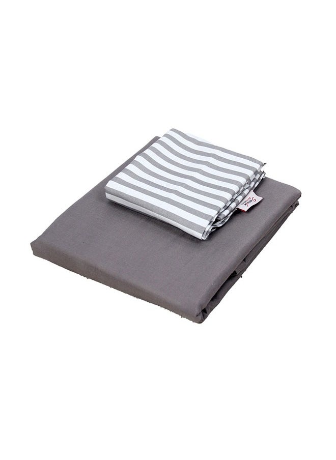 Tiba - Snooze, Flat Bed Sheet double+ 2 Free Pillowcases (Gray striped design) - Image 1