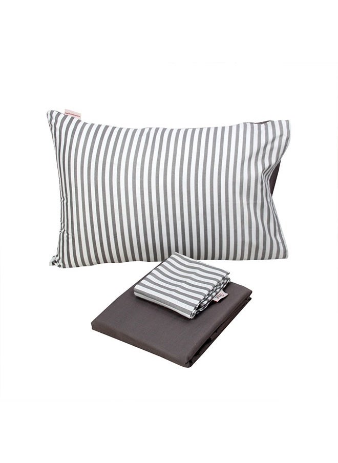 Tiba - Snooze, Flat Bed Sheet double+ 2 Free Pillowcases (Gray striped design) - Image 1