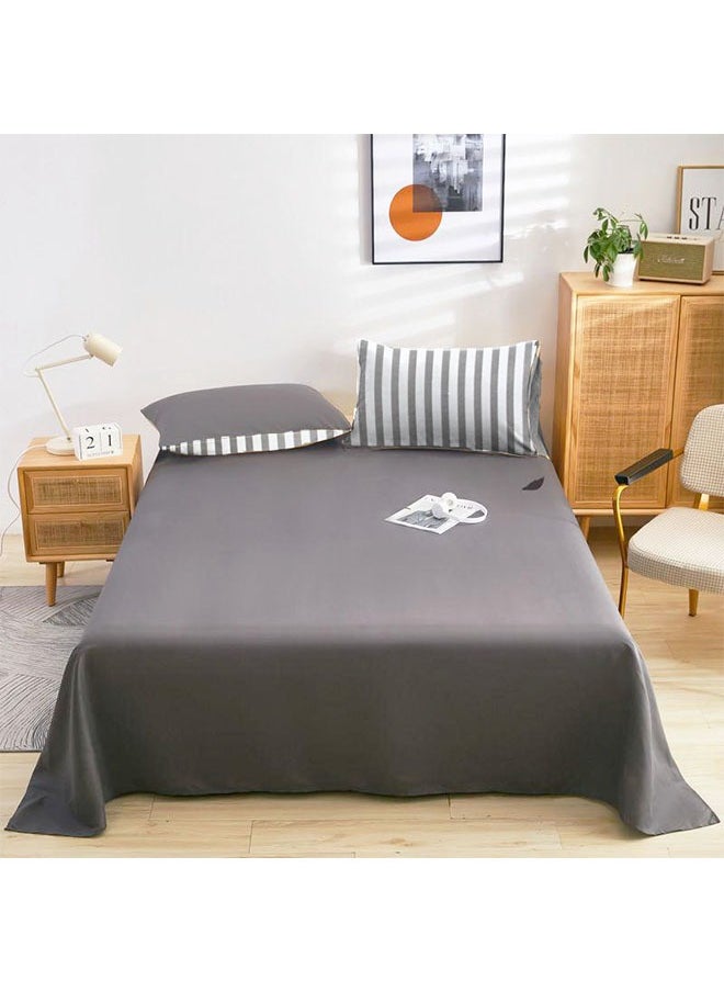 Tiba - Snooze, Flat Bed Sheet double+ 2 Free Pillowcases (Gray striped design) - Image 1