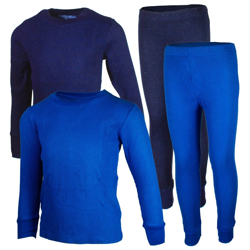 BROOKLYN VERTICAL Boys 2Pack Thermal Waffle Active Base Layer Sets Long Sleeve Shirt and Pants Combo C 12M