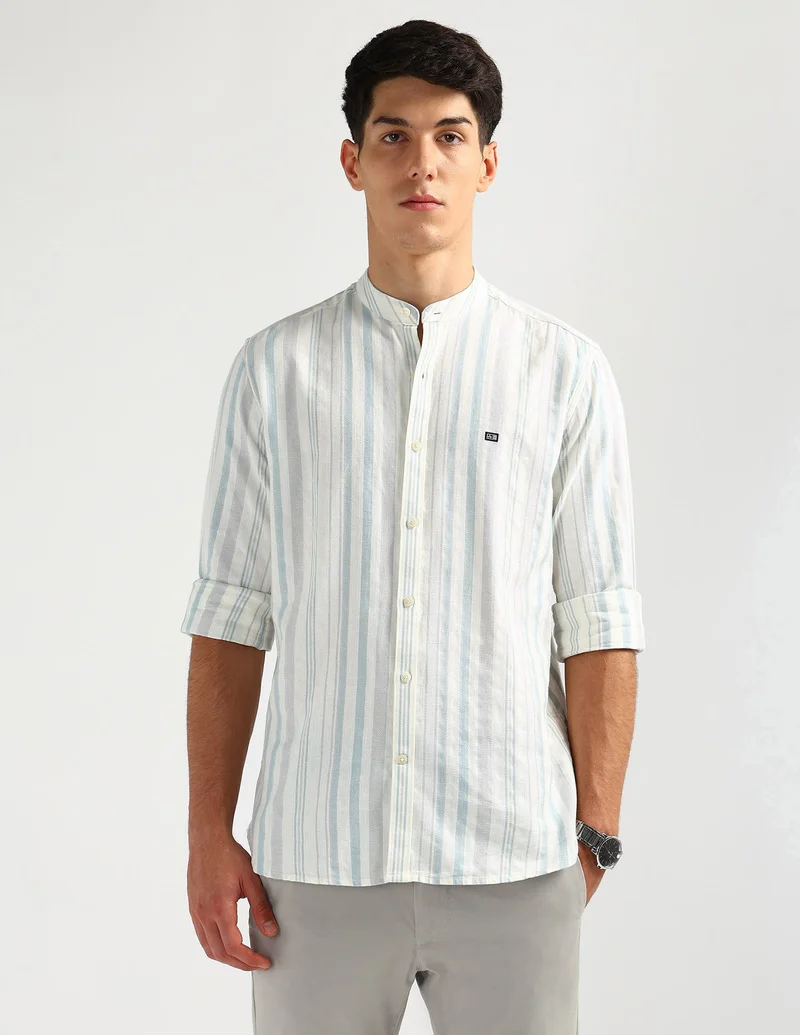 Arrow Vertical Striped Mandarin Shirt