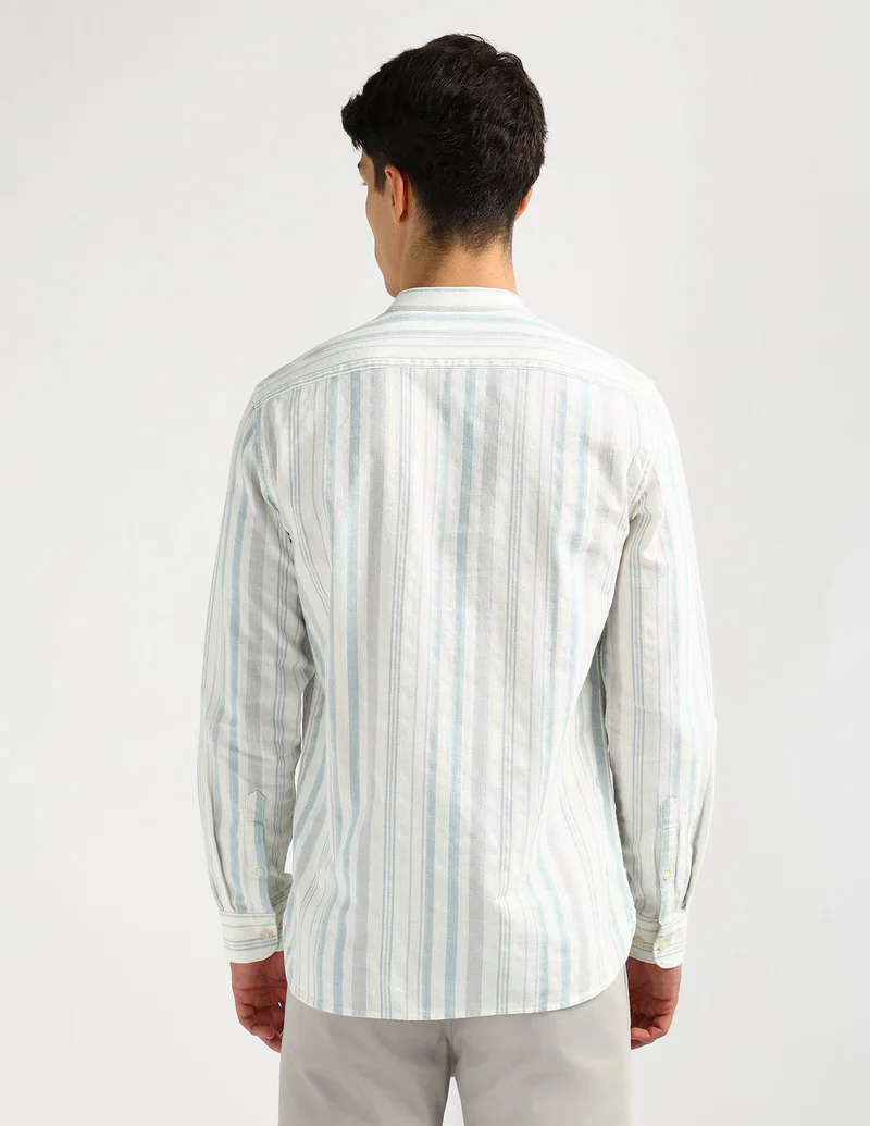 Arrow Blue Vertical Striped Mandarin Shirt for Men | Best Price UAE