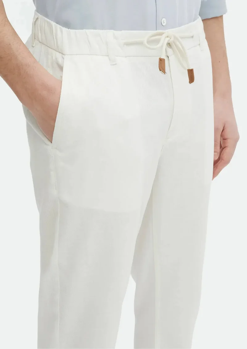RAMSEY Ecru Weaving Jogging Fit Casual Cotton Blended Trousers