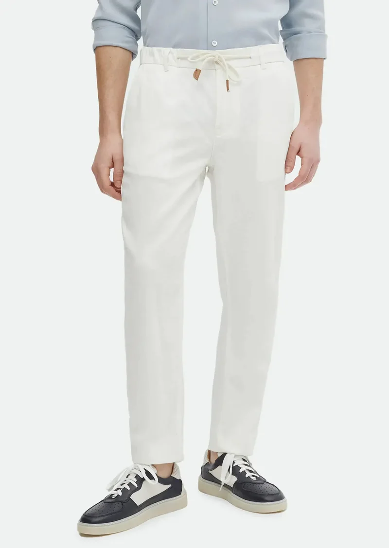 RAMSEY Ecru Weaving Jogging Fit Casual Cotton Blended Trousers