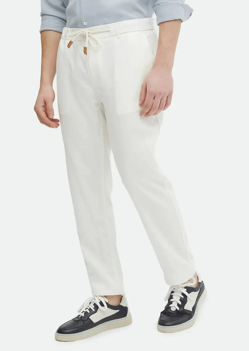 RAMSEY Ecru Weaving Jogging Fit Casual Cotton Blended Trousers