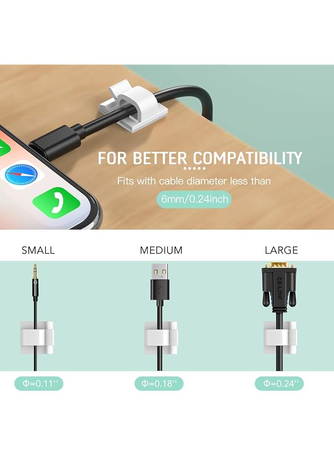 erorex 110Pcs White Cable Clips Adhesive Cable Management Clips Cable Organizer Cord Holder Clamps Electrical Wire Tidy Holder For Ethernet Cables Office Home Fairy Light - Image 4