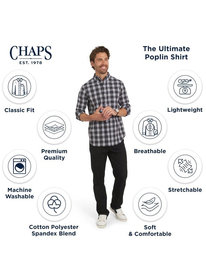 Chaps Men's Classic Fit Long Sleeve Button Down Stretch Poplin Casual Shirt, Asphalt, XXL - Image 3