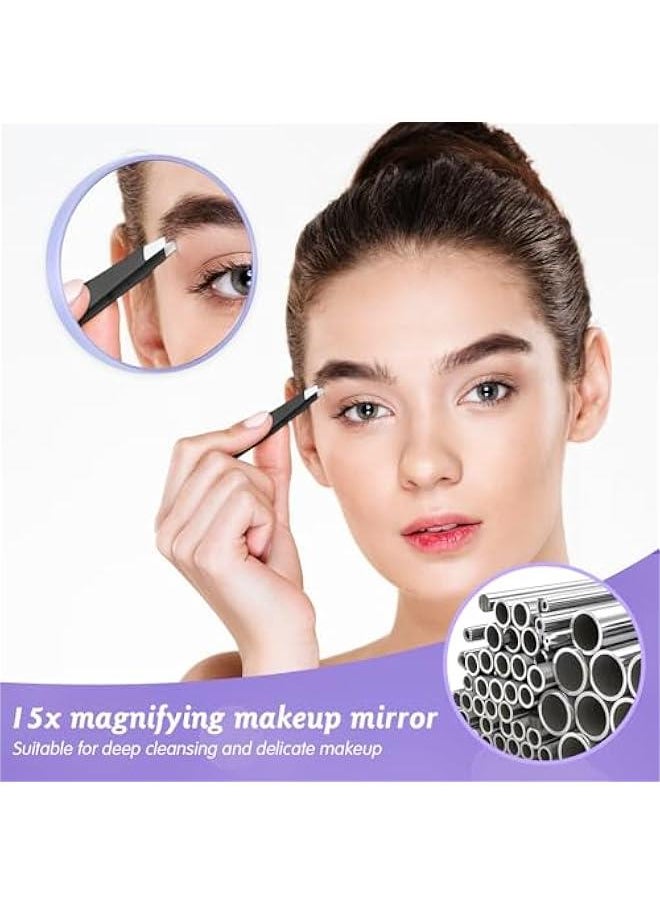 Magnifying Mirror Makeup Mirror, Portable Travel Makeup Mirror 15X Round Magnifying Mirror with 2 Suction Cups and Tweezers Kit for Women Men Eyebrow Face Blackhead Blemish Removal (Purple) - pzsku/ZB4236E07EB48AB041F42Z/45/_/1732635508/0dce62fa-d61b-42b7-8e96-c7e33858345f