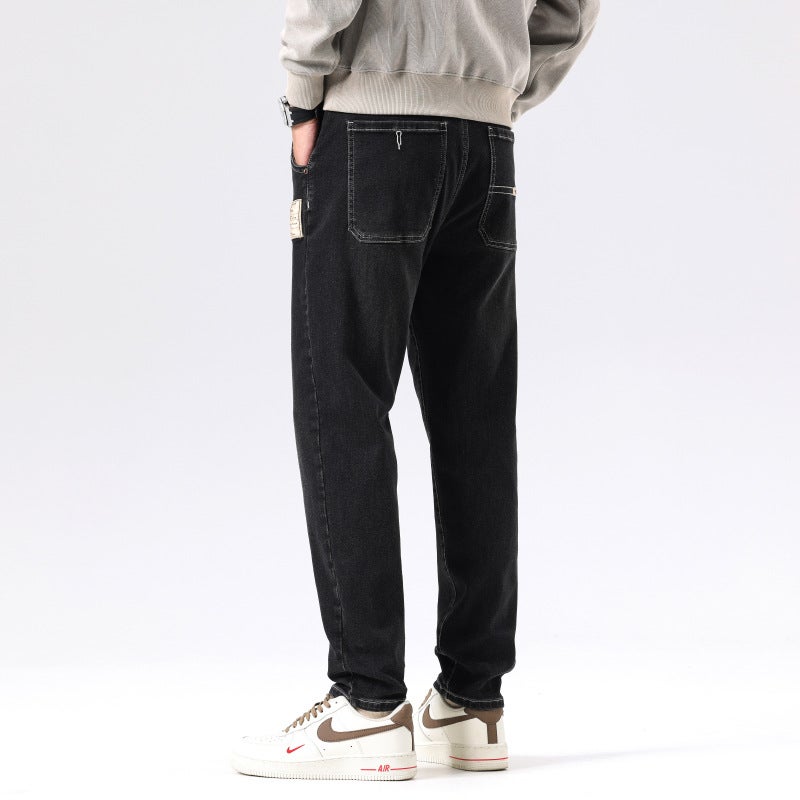 9927 | plus size men''s autumn and winter new super soft towel bottom jeans loose stretch Joker small straight trousers - Image 5