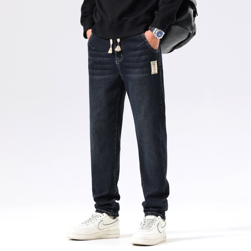 9927 | plus size men''s autumn and winter new super soft towel bottom jeans loose stretch Joker small straight trousers - Image 2