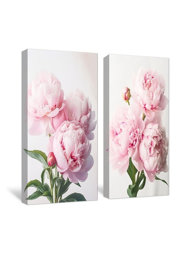 CXHOSTENT Peony Wall Art 2 Piece Pink Flower Canvas Prints Peonies Painting Abstract Floral Pictures Wall Decor Framed Artwork for Home Decor (Flower-1, 11.00"x14.00"x2P) - Image 1