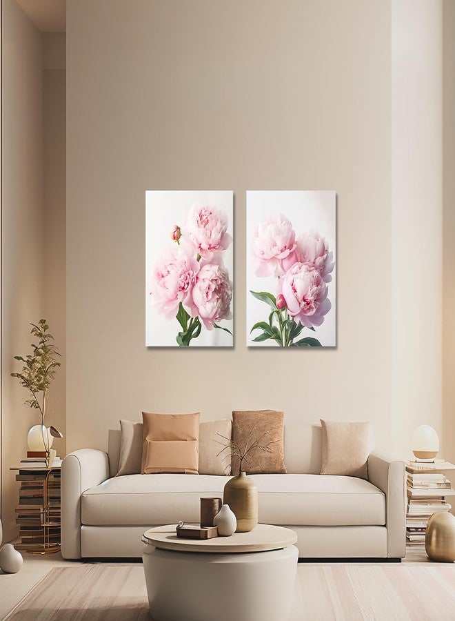 CXHOSTENT Peony Wall Art 2 Piece Pink Flower Canvas Prints Peonies Painting Abstract Floral Pictures Wall Decor Framed Artwork for Home Decor (Flower-1, 11.00"x14.00"x2P) - Image 2