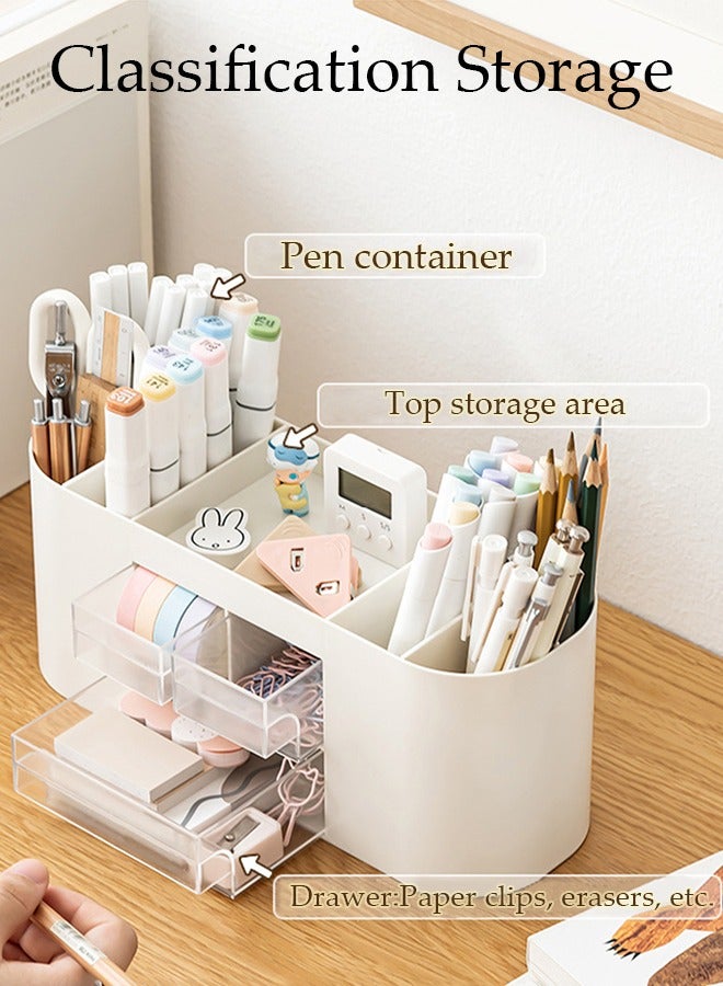 DUNISO منظم مكتب مع 3 أدراج حامل مستحضرات تجميل قلم رصاص متعدد الوظائف للمكتب، منظمات مكياج مكتبية وتخزين مع 7 مقصورات منظم سطح المكتب للوازم الفنية المنزلية والمكاتب - Image 2