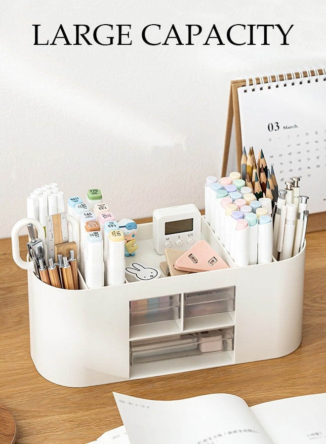 DUNISO منظم مكتب مع 3 أدراج حامل مستحضرات تجميل قلم رصاص متعدد الوظائف للمكتب، منظمات مكياج مكتبية وتخزين مع 7 مقصورات منظم سطح المكتب للوازم الفنية المنزلية والمكاتب - Image 5