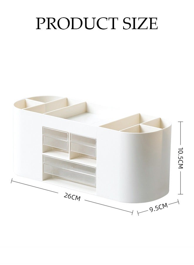 DUNISO منظم مكتب مع 3 أدراج حامل مستحضرات تجميل قلم رصاص متعدد الوظائف للمكتب، منظمات مكياج مكتبية وتخزين مع 7 مقصورات منظم سطح المكتب للوازم الفنية المنزلية والمكاتب - Image 4