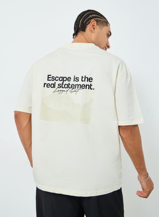 Styli Men Beige Graphic Print Oversized T-Shirt - Image 3