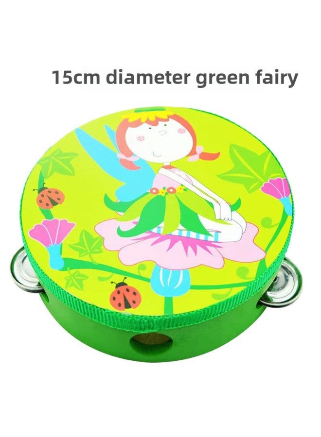 Kindergarten Small Tambourine Teachers Use Rattles Orff Teaching Materials Dance Performance Props Children's Hands To Beat Linggu-Color:15cm Diameter Green Flower Fairy - Image 1