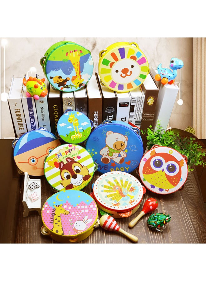 Kindergarten Small Tambourine Teachers Use Rattles Orff Teaching Materials Dance Performance Props Children's Hands To Beat Linggu-Color:15cm Diameter Green Flower Fairy - Image 2
