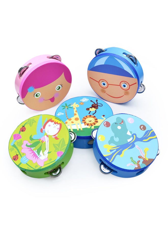 Kindergarten Small Tambourine Teachers Use Rattles Orff Teaching Materials Dance Performance Props Children's Hands To Beat Linggu-Color:15cm Diameter Green Flower Fairy - Image 3