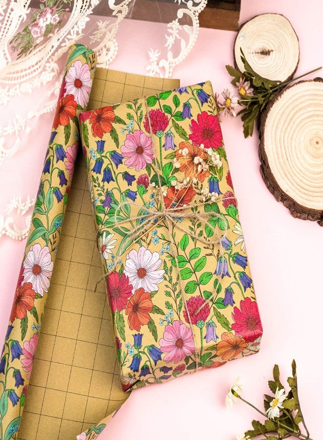 MAYPLUSS Kraft Floral Wrapping Paper Roll, Wildflower Wrapping Paper for Girl Women, Vintage Colorful Flower Gift Wrap for Wedding Birthday, Mother's Day, All Occasions (Mini Roll, 17 In X 16.5 Ft - Image 2