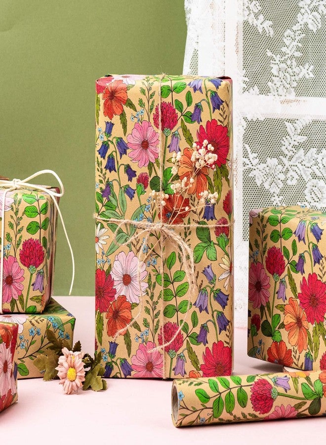 MAYPLUSS Kraft Floral Wrapping Paper Roll, Wildflower Wrapping Paper for Girl Women, Vintage Colorful Flower Gift Wrap for Wedding Birthday, Mother's Day, All Occasions (Mini Roll, 17 In X 16.5 Ft - Image 3