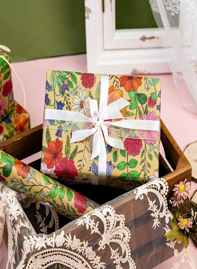 MAYPLUSS Kraft Floral Wrapping Paper Roll, Wildflower Wrapping Paper for Girl Women, Vintage Colorful Flower Gift Wrap for Wedding Birthday, Mother's Day, All Occasions (Mini Roll, 17 In X 16.5 Ft - Image 5