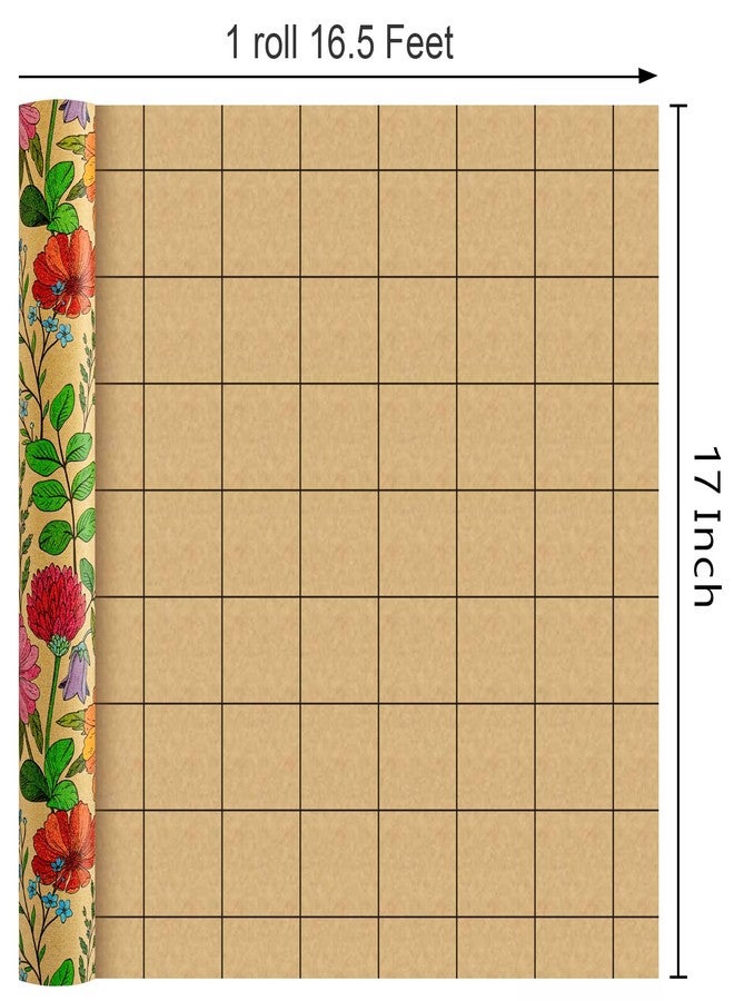 MAYPLUSS Kraft Floral Wrapping Paper Roll, Wildflower Wrapping Paper for Girl Women, Vintage Colorful Flower Gift Wrap for Wedding Birthday, Mother's Day, All Occasions (Mini Roll, 17 In X 16.5 Ft - Image 4