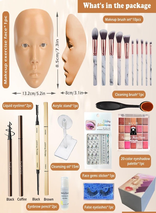 Penugo Makeup Mannequin Face Kit, Silicone Face for Makeup Practice Full Face for Must Haves, Mannequin Eye Face for Makeup Practice with Makeup Brushes Set & Eye Shadow & Eyebrow Pencil(Wheat) - Image 2