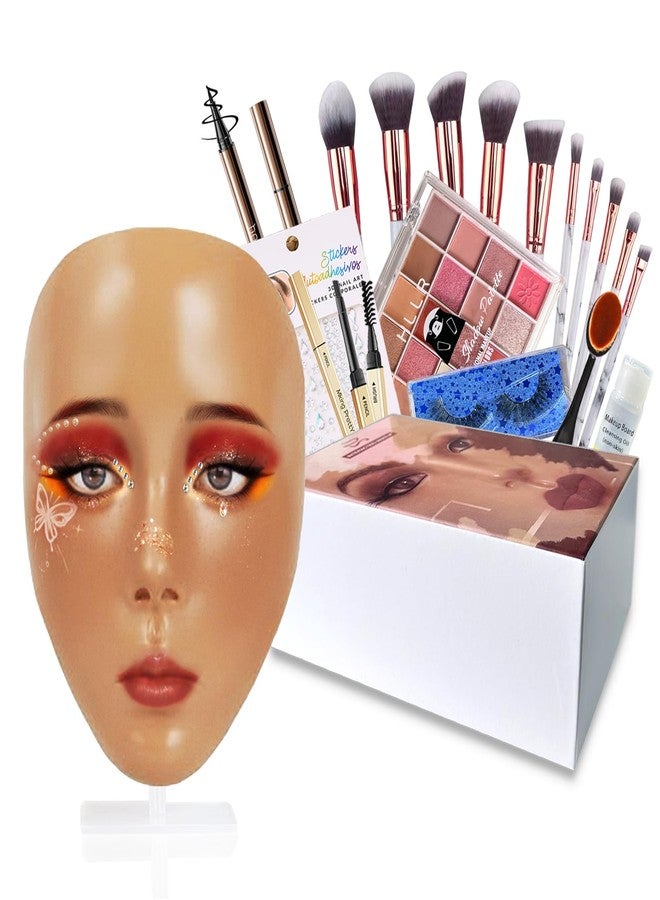 Penugo Makeup Mannequin Face Kit, Silicone Face for Makeup Practice Full Face for Must Haves, Mannequin Eye Face for Makeup Practice with Makeup Brushes Set & Eye Shadow & Eyebrow Pencil(Wheat) - Image 1