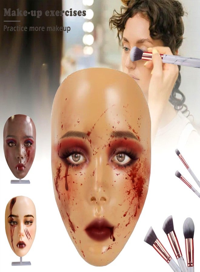 Penugo Makeup Mannequin Face Kit, Silicone Face for Makeup Practice Full Face for Must Haves, Mannequin Eye Face for Makeup Practice with Makeup Brushes Set & Eye Shadow & Eyebrow Pencil(Wheat) - Image 5