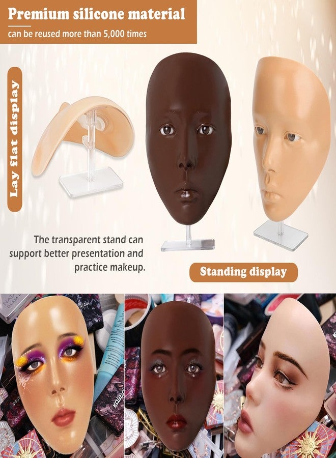 Penugo Makeup Mannequin Face Kit, Silicone Face for Makeup Practice Full Face for Must Haves, Mannequin Eye Face for Makeup Practice with Makeup Brushes Set & Eye Shadow & Eyebrow Pencil(Wheat) - Image 3