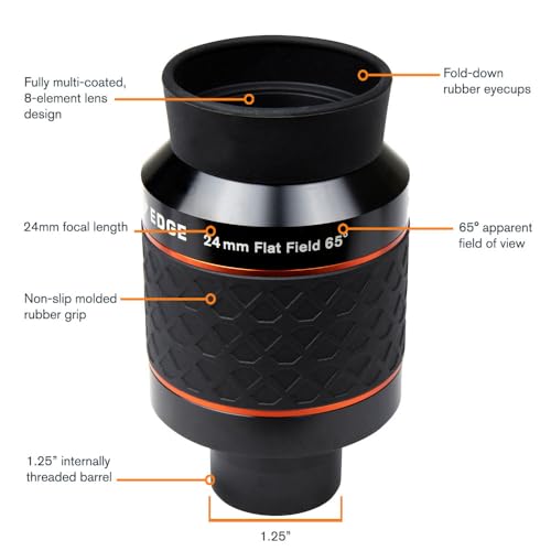 Celestron 93453 Ultima Edge 24mm Parfocal Ultra Flat Field Eyepiece Designed for 1.25" Focusers - Incredibly Crisp Views, Fully Multi-Coated Lens, Moulded Rubber Grip, Black - Image 2