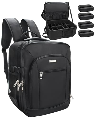TANTO Makeup Backpack Makeup Artist Bag Professional Extra Large Cosmetic Bag Travel Train Case Storage Organizer Double-Layer Large Capacity Cosmetic Case with 4 Pouch(Black) - Image 1